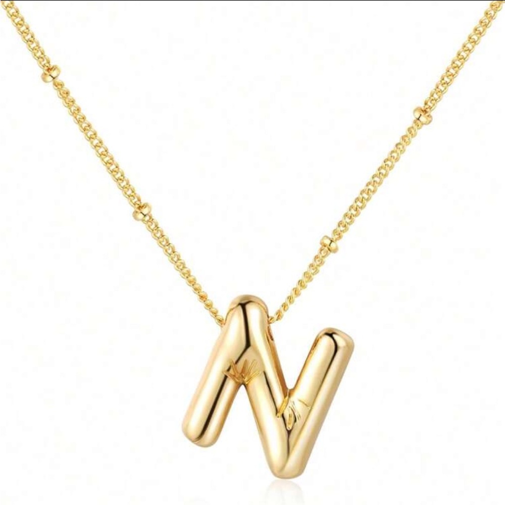Gold Bubble Letter Initial ‘N’ Necklace